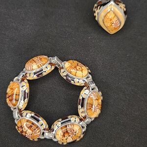 Marquise Millacreli ring and bracelet. 925 Sterling silver. Murano glass.